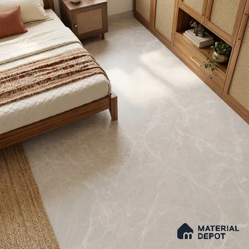 Large Formate Marble Floor & Wall Tile TL 11465 B Astra Cotton Grey 6 ft x 4 ft Vitrified Lush Finish - 9 mm | 4 Random Design | Suitable for Living Room, Bedroom, Dining & Office