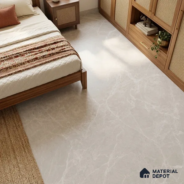 Large Formate Marble Floor & Wall Tile TL 11465 B Astra Cotton Grey 6 ft x 4 ft Vitrified Lush Finish - 9 mm | 4 Random Design | Suitable for Living Room, Bedroom, Dining & Office