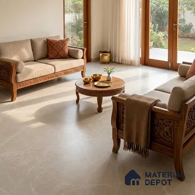 Large Formate Marble Floor & Wall Tile TL 11465 B Astra Cotton Grey 6 ft x 4 ft Vitrified Lush Finish - 9 mm | 4 Random Design | Suitable for Living Room, Bedroom, Dining & Office