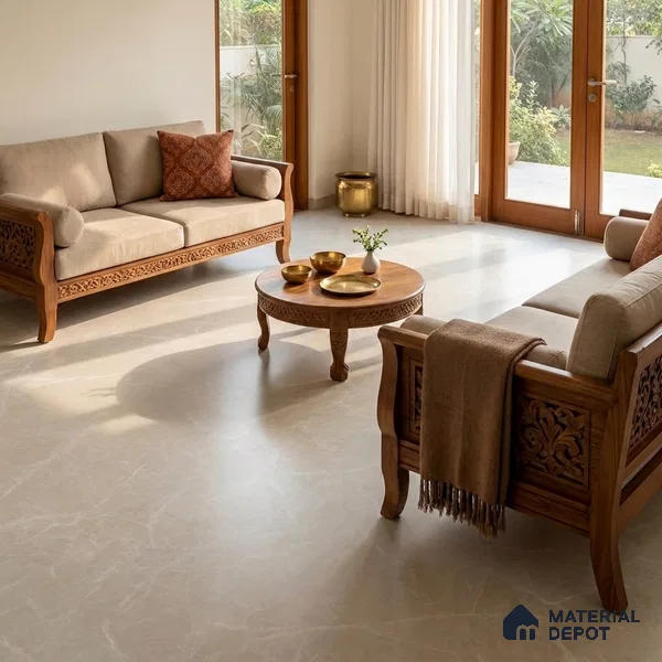 Large Formate Marble Floor & Wall Tile TL 11465 B Astra Cotton Grey 6 ft x 4 ft Vitrified Lush Finish - 9 mm | 4 Random Design | Suitable for Living Room, Bedroom, Dining & Office