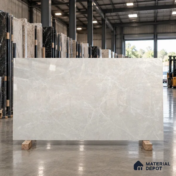 Large Formate Marble Floor & Wall Tile TL 11465 Astra Cotton Grey 6 ft x 4 ft Vitrified Glossy Finish - 9 mm | 4 Random Design | Suitable for Living Room, Bedroom, Dining & Office