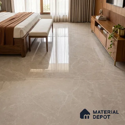 Large Formate Marble Floor & Wall Tile TL 11465 Astra Cotton Grey 6 ft x 4 ft Vitrified Glossy Finish - 9 mm | 4 Random Design | Suitable for Living Room, Bedroom, Dining & Office
