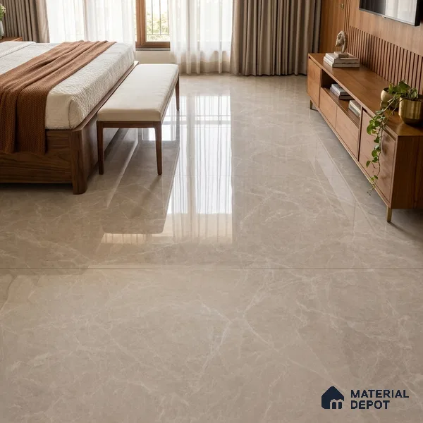 Large Formate Marble Floor & Wall Tile TL 11465 Astra Cotton Grey 6 ft x 4 ft Vitrified Glossy Finish - 9 mm | 4 Random Design | Suitable for Living Room, Bedroom, Dining & Office