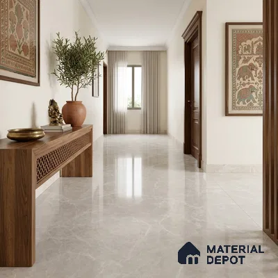 Large Formate Marble Floor & Wall Tile TL 11465 Astra Cotton Grey 6 ft x 4 ft Vitrified Glossy Finish - 9 mm | 4 Random Design | Suitable for Living Room, Bedroom, Dining & Office