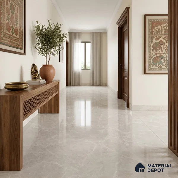 Large Formate Marble Floor & Wall Tile TL 11465 Astra Cotton Grey 6 ft x 4 ft Vitrified Glossy Finish - 9 mm | 4 Random Design | Suitable for Living Room, Bedroom, Dining & Office