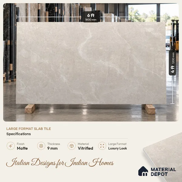 Marble Wall & Floor Tile TL 11467 B Grey 6 ft x 4 ft Matte Finish Vitrified Tile - 9 mm | 3 Random Designs | Suitable For Living Room, Bedroom, Dining Area