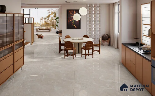 Large Format Marble Floor & Wall Tile TL 11467 Celeste Tint Grey 6 ft x 4 ft Vitrified Glossy Finish - 9 mm | 3 Random Design | Suitable for Living Room, Bedroom, Dining & Office | Adhesive and Spacers Must be Used During Installation