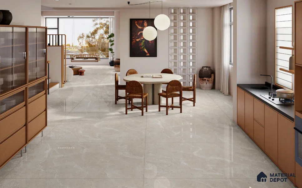 Large Format Marble Floor & Wall Tile TL 11467 Celeste Tint Grey 6 ft x 4 ft Vitrified Glossy Finish - 9 mm | 3 Random Design | Suitable for Living Room, Bedroom, Dining & Office | Adhesive and Spacers Must be Used During Installation