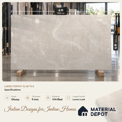 Large Format Marble Floor & Wall Tile TL 11467 Celeste Tint Grey 6 ft x 4 ft Vitrified Glossy Finish - 9 mm | 3 Random Design | Suitable for Living Room, Bedroom, Dining & Office | Adhesive and Spacers Must be Used During Installation