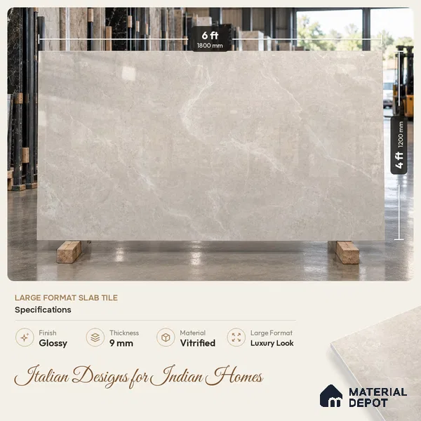 Large Format Marble Floor & Wall Tile TL 11467 Celeste Tint Grey 6 ft x 4 ft Vitrified Glossy Finish - 9 mm | 3 Random Design | Suitable for Living Room, Bedroom, Dining & Office | Adhesive and Spacers Must be Used During Installation