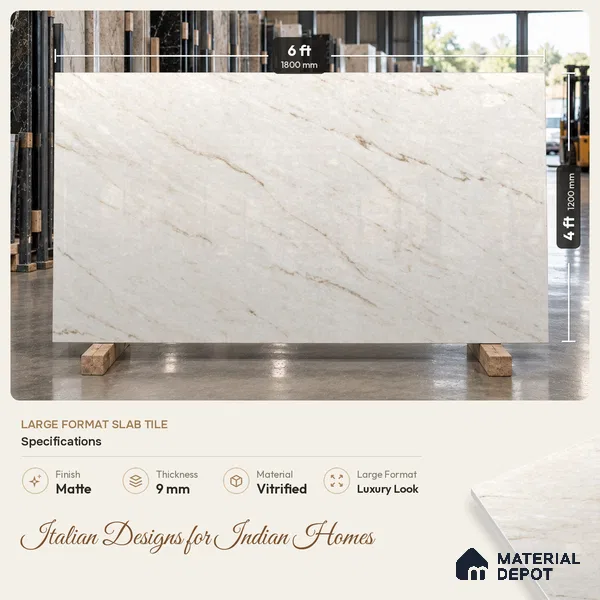 Marble Wall & Floor Tile TL 11471 B Beige 6 ft x 4 ft Matte Finish Vitrified Tile - 9 mm | 4 Random Designs | Suitable For Living Room, Bedroom, Dining Area