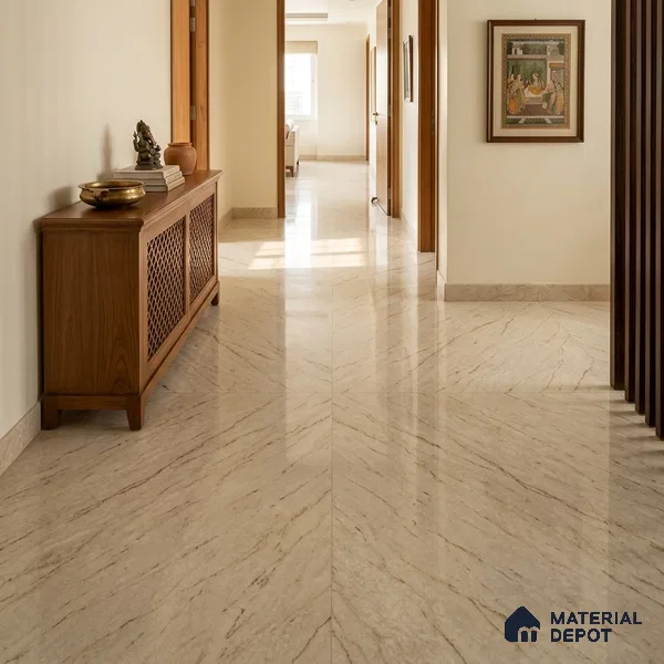 Large Format Marble Floor & Wall Tile TL 11471 Ferior Pale Sisal 6 ft x 4 ft Vitrified Glossy Finish - 9 mm | 4 Random Design | Suitable for Living Room, Bedroom, Dining & Office | Adhesive and Spacers Must be Used During Installation