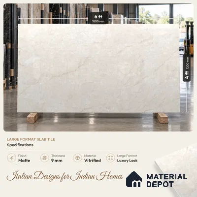 Marble Wall & Floor Tile TL 11473 B Ivory 6 ft x 4 ft Matte Finish Vitrified Tile - 9 mm | 4 Random Designs | Suitable For Living Room, Bedroom, Dining Area