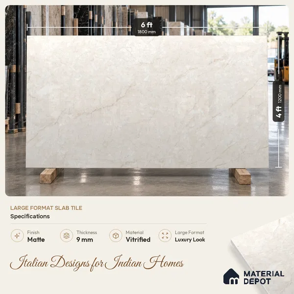 Marble Wall & Floor Tile TL 11473 B Ivory 6 ft x 4 ft Matte Finish Vitrified Tile - 9 mm | 4 Random Designs | Suitable For Living Room, Bedroom, Dining Area