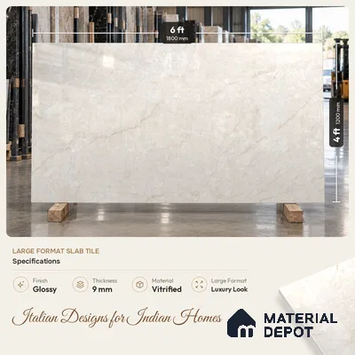 Marble Wall & Floor Tile TL 11473 Ivory 6 ft x 4 ft Glossy Finish Vitrified Tile - 9 mm | 4 Random Designs | Suitable For Living Room, Bedroom, Bathroom