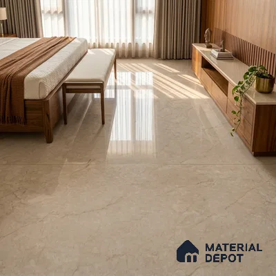 Marble Wall & Floor Tile TL 11473 Ivory 6 ft x 4 ft Glossy Finish Vitrified Tile - 9 mm | 4 Random Designs | Suitable For Living Room, Bedroom, Bathroom