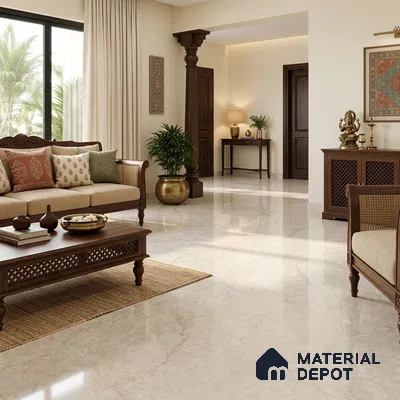 Marble Wall & Floor Tile TL 11473 Ivory 6 ft x 4 ft Glossy Finish Vitrified Tile - 9 mm | 4 Random Designs | Suitable For Living Room, Bedroom, Bathroom