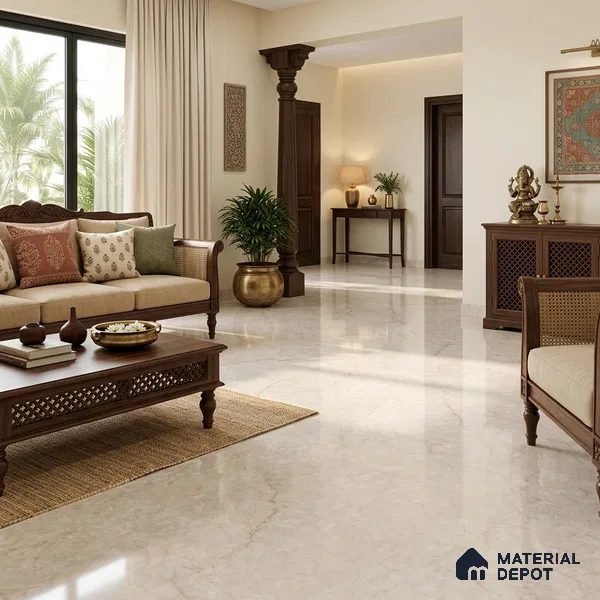 Marble Wall & Floor Tile TL 11473 Ivory 6 ft x 4 ft Glossy Finish Vitrified Tile - 9 mm | 4 Random Designs | Suitable For Living Room, Bedroom, Bathroom