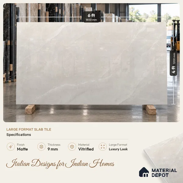 Armani Marble Wall & Floor Tile TL 11475 B Grey 6 ft x 4 ft Matte Finish Vitrified Tile - 9 mm | 4 Random Designs | Suitable For Living Room, Bedroom, Dining Area