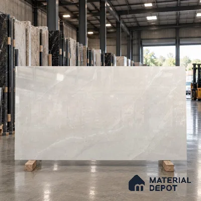 Large Format Marble Floor & Wall Tile TL 11475 Neo Armani Bianco 6 ft x 4 ft Vitrified Glossy Finish - 9 mm | 4 Random Design | Suitable for Living Room, Bedroom, Dining & Office | Adhesive and Spacers Must be Used During Installation