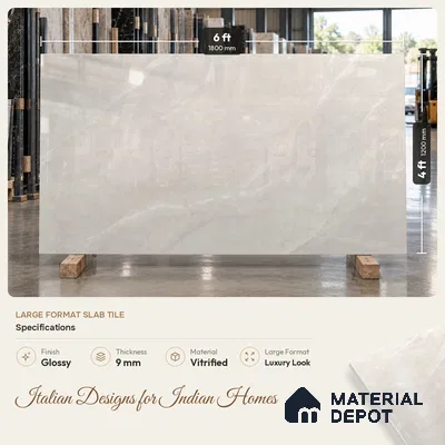 Large Format Marble Floor & Wall Tile TL 11475 Neo Armani Bianco 6 ft x 4 ft Vitrified Glossy Finish - 9 mm | 4 Random Design | Suitable for Living Room, Bedroom, Dining & Office | Adhesive and Spacers Must be Used During Installation