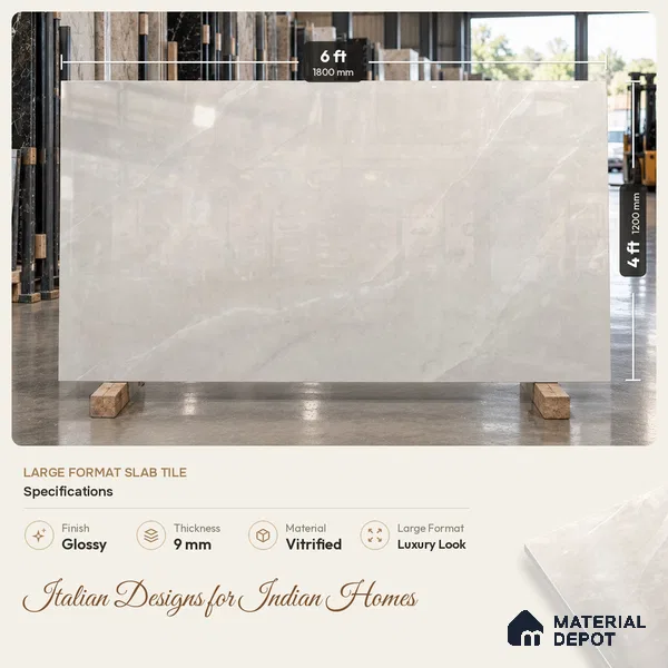 Large Format Marble Floor & Wall Tile TL 11475 Neo Armani Bianco 6 ft x 4 ft Vitrified Glossy Finish - 9 mm | 4 Random Design | Suitable for Living Room, Bedroom, Dining & Office | Adhesive and Spacers Must be Used During Installation