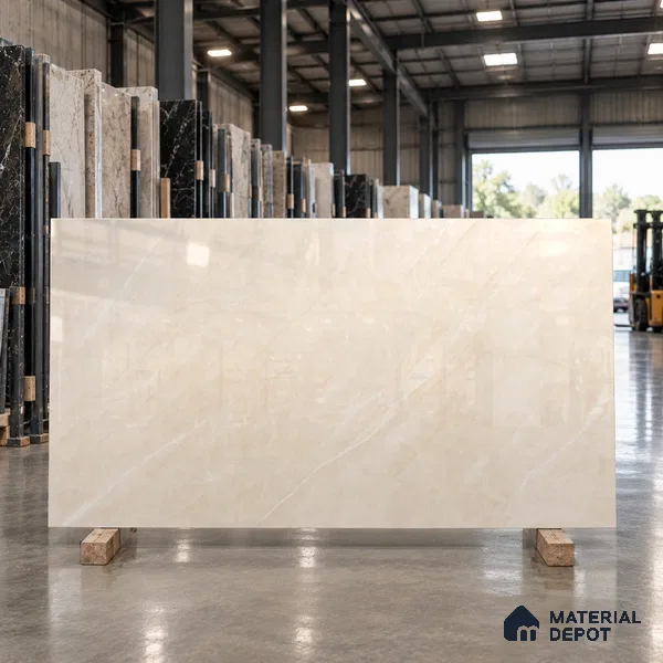 Large Format Marble Floor & Wall Tile TL 11476 Neo Armani Crema 6 ft x 4 ft Vitrified Glossy Finish - 9 mm | 4 Random Design | Suitable for Living Room, Bedroom, Dining & Office | Adhesive and Spacers Must be Used During Installation