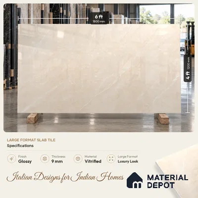 Large Format Marble Floor & Wall Tile TL 11476 Neo Armani Crema 6 ft x 4 ft Vitrified Glossy Finish - 9 mm | 4 Random Design | Suitable for Living Room, Bedroom, Dining & Office | Adhesive and Spacers Must be Used During Installation