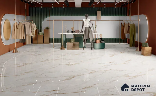 Large Formate Marble Floor & Wall Tile TL 11477 B Nova Calacatta 6 ft x 4 ft Vitrified Lush Finish - 9 mm | 6 Random Design | Suitable for Living Room, Bedroom, Dining & Office