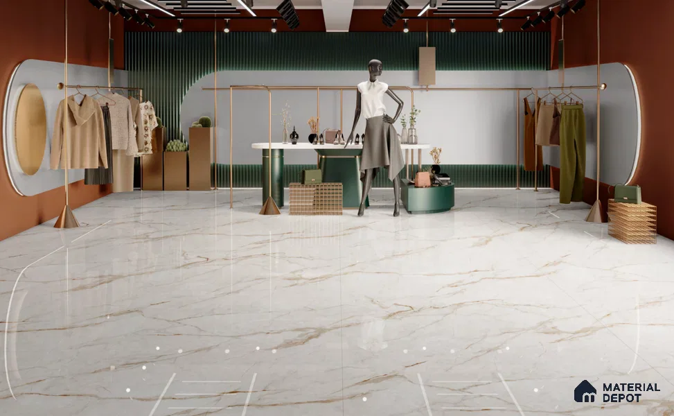 Large Formate Marble Floor & Wall Tile TL 11477 B Nova Calacatta 6 ft x 4 ft Vitrified Lush Finish - 9 mm | 6 Random Design | Suitable for Living Room, Bedroom, Dining & Office