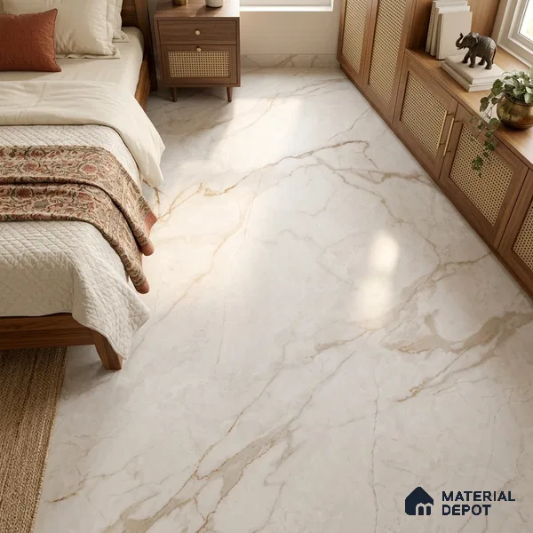 Large Formate Marble Floor & Wall Tile TL 11477 B Nova Calacatta 6 ft x 4 ft Vitrified Lush Finish - 9 mm | 6 Random Design | Suitable for Living Room, Bedroom, Dining & Office