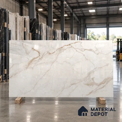Marble Calacatta Wall & Floor Tile TL 11477 Beige 6 ft x 4 ft Glossy Finish Vitrified Tile - 9 mm | 6 Random Designs | Suitable For Living Room, Bedroom, Bathroom