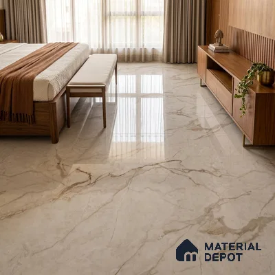 Marble Calacatta Wall & Floor Tile TL 11477 Beige 6 ft x 4 ft Glossy Finish Vitrified Tile - 9 mm | 6 Random Designs | Suitable For Living Room, Bedroom, Bathroom