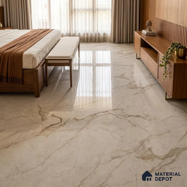 Marble Calacatta Wall & Floor Tile TL 11477 Beige 6 ft x 4 ft Glossy Finish Vitrified Tile - 9 mm | 6 Random Designs | Suitable For Living Room, Bedroom, Bathroom