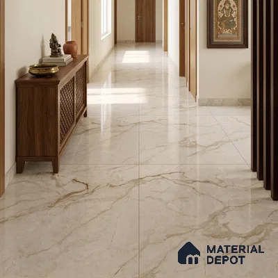 Marble Calacatta Wall & Floor Tile TL 11477 Beige 6 ft x 4 ft Glossy Finish Vitrified Tile - 9 mm | 6 Random Designs | Suitable For Living Room, Bedroom, Bathroom