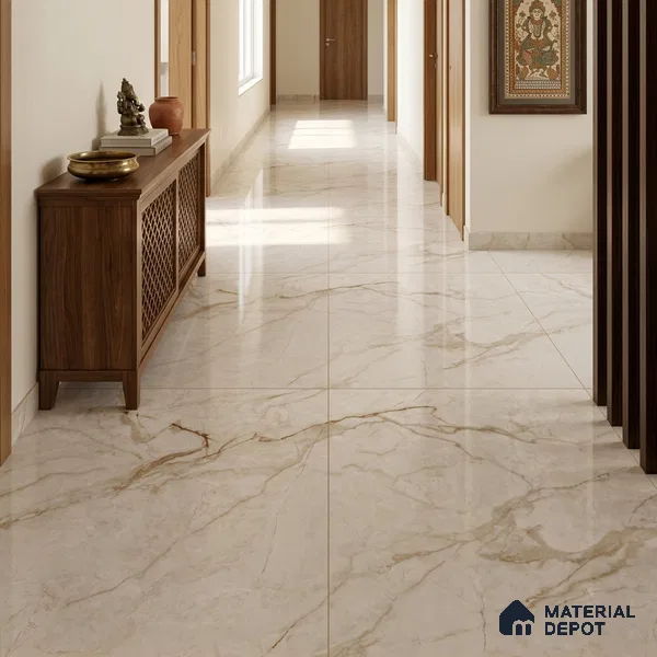 Marble Calacatta Wall & Floor Tile TL 11477 Beige 6 ft x 4 ft Glossy Finish Vitrified Tile - 9 mm | 6 Random Designs | Suitable For Living Room, Bedroom, Bathroom