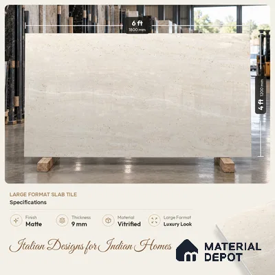 Marble Travertine Wall & Floor Tile TL 11479 B Cream 6 ft x 4 ft Matte Finish Vitrified Tile - 9 mm | 4 Random Designs | Suitable For Living Room, Bedroom, Dining Area