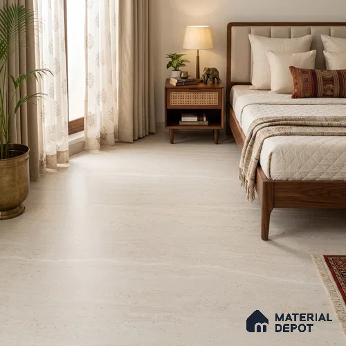 Large Formate Marble Floor & Wall Tile TL 11479 B Natura Travertine Crema 6 ft x 4 ft Vitrified Lush Finish - 9 mm | 4 Random Design | Suitable for Living Room, Bedroom, Dining & Office
