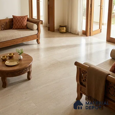 Marble Travertine Wall & Floor Tile TL 11479 B Cream 6 ft x 4 ft Matte Finish Vitrified Tile - 9 mm | 4 Random Designs | Suitable For Living Room, Bedroom, Dining Area