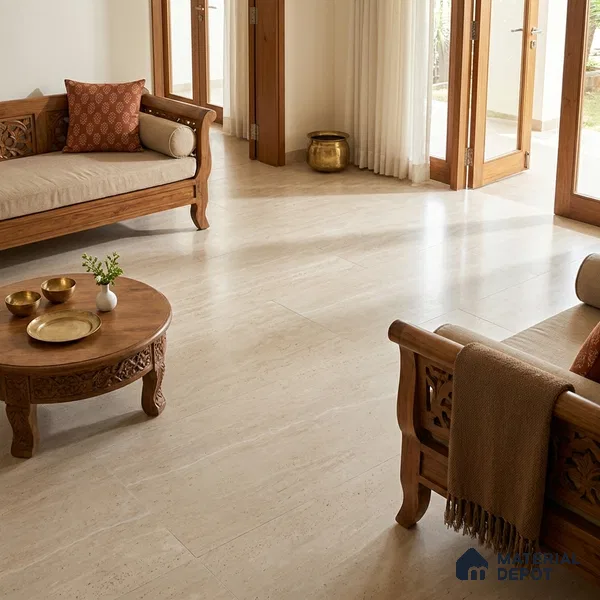 Marble Travertine Wall & Floor Tile TL 11479 B Cream 6 ft x 4 ft Matte Finish Vitrified Tile - 9 mm | 4 Random Designs | Suitable For Living Room, Bedroom, Dining Area