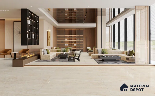 Large Format Marble Floor & Wall Tile TL 11479 Natura Travertine Crema 6 ft x 4 ft Vitrified Glossy Finish - 9 mm | 4 Random Design | Suitable for Living Room, Bedroom, Dining & Office | Adhesive and Spacers Must be Used During Installation