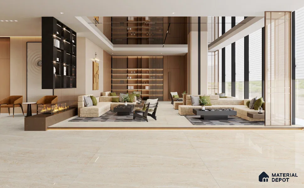 Large Format Marble Floor & Wall Tile TL 11479 Natura Travertine Crema 6 ft x 4 ft Vitrified Glossy Finish - 9 mm | 4 Random Design | Suitable for Living Room, Bedroom, Dining & Office | Adhesive and Spacers Must be Used During Installation