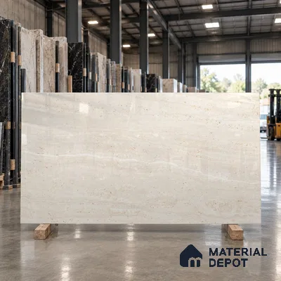 Large Format Marble Floor & Wall Tile TL 11479 Natura Travertine Crema 6 ft x 4 ft Vitrified Glossy Finish - 9 mm | 4 Random Design | Suitable for Living Room, Bedroom, Dining & Office | Adhesive and Spacers Must be Used During Installation