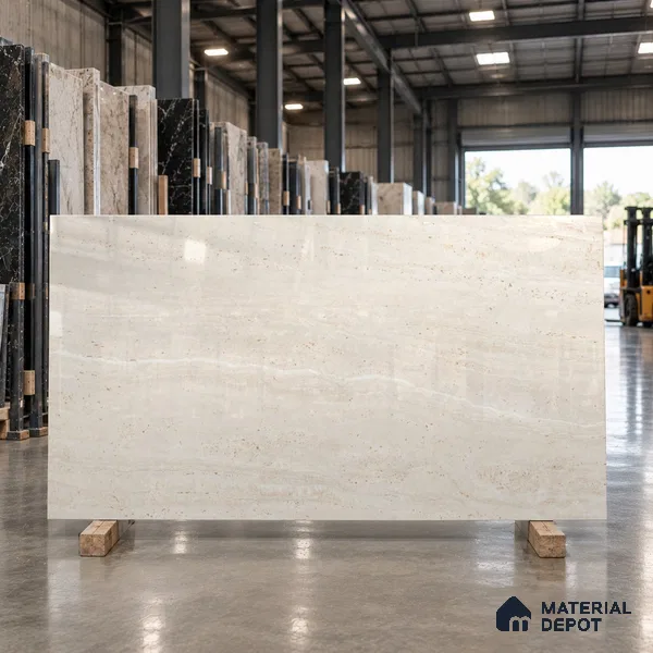 Large Format Marble Floor & Wall Tile TL 11479 Natura Travertine Crema 6 ft x 4 ft Vitrified Glossy Finish - 9 mm | 4 Random Design | Suitable for Living Room, Bedroom, Dining & Office | Adhesive and Spacers Must be Used During Installation