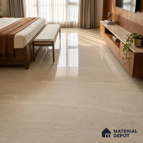 Large Format Marble Floor & Wall Tile TL 11479 Natura Travertine Crema 6 ft x 4 ft Vitrified Glossy Finish - 9 mm | 4 Random Design | Suitable for Living Room, Bedroom, Dining & Office | Adhesive and Spacers Must be Used During Installation