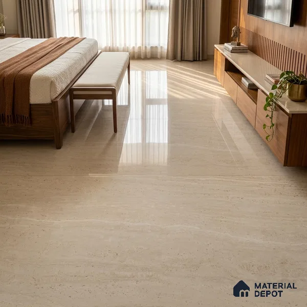 Large Format Marble Floor & Wall Tile TL 11479 Natura Travertine Crema 6 ft x 4 ft Vitrified Glossy Finish - 9 mm | 4 Random Design | Suitable for Living Room, Bedroom, Dining & Office | Adhesive and Spacers Must be Used During Installation