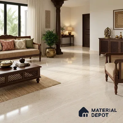 Large Format Marble Floor & Wall Tile TL 11479 Natura Travertine Crema 6 ft x 4 ft Vitrified Glossy Finish - 9 mm | 4 Random Design | Suitable for Living Room, Bedroom, Dining & Office | Adhesive and Spacers Must be Used During Installation