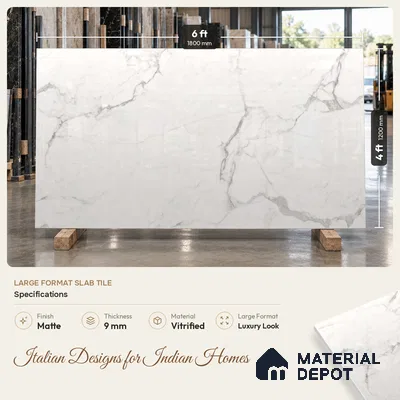 Marble Wall & Floor Tile TL 11482 B White 6 ft x 4 ft Matte Finish Vitrified Tile - 9 mm | 4 Random Designs | Suitable For Living Room, Bedroom, Dining Area