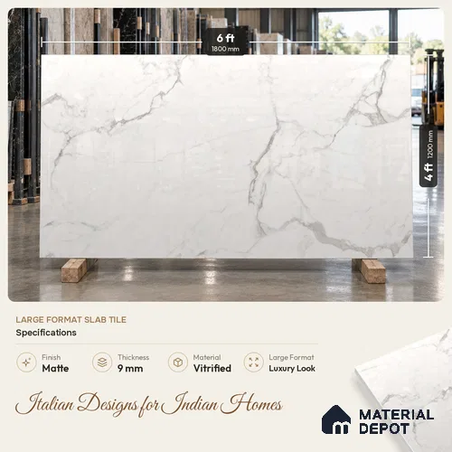 Large Formate Marble Floor & Wall Tile TL 11482 B Riseonic 6 ft x 4 ft Vitrified Lush Finish - 9 mm | 4 Random Design | Suitable for Living Room, Bedroom, Dining & Office