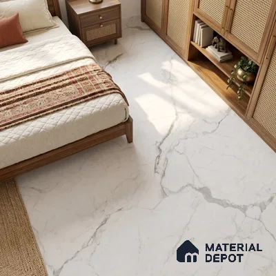 Marble Wall & Floor Tile TL 11482 B White 6 ft x 4 ft Matte Finish Vitrified Tile - 9 mm | 4 Random Designs | Suitable For Living Room, Bedroom, Dining Area